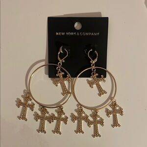 New York & Company Gold Cross Hoop Earrings